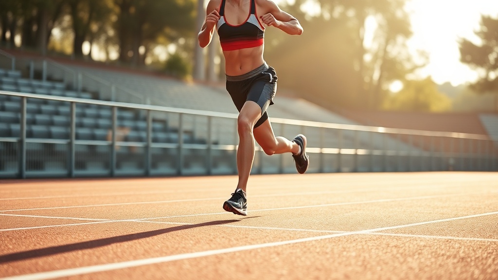 트랙 위에서 올바른 자세로 러닝 훈련을 하고 있는 러너의 모습